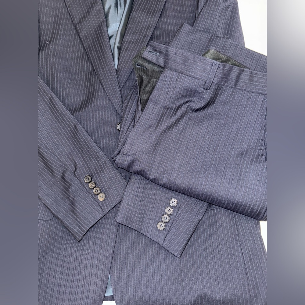 CUSTON- made in Italy -Valentino Suit! blue pinstripe, red stitching !